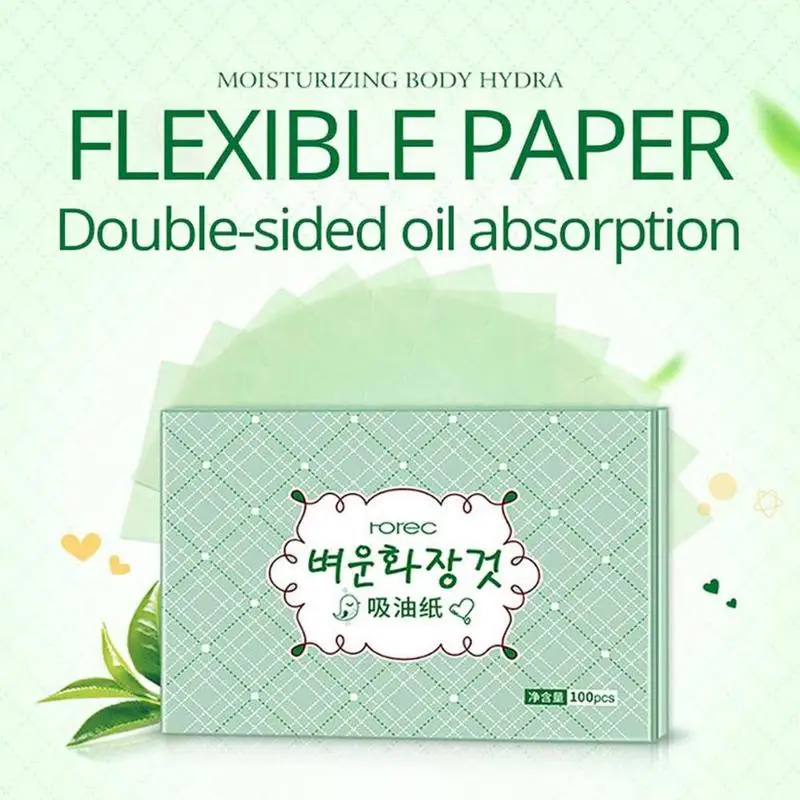 

100pcs Green Tea Facial Oil Blotting Sheets Oil Absorbing Papers Facial Cleanser Oil Control Shrink Pore Face Cleaning Tool