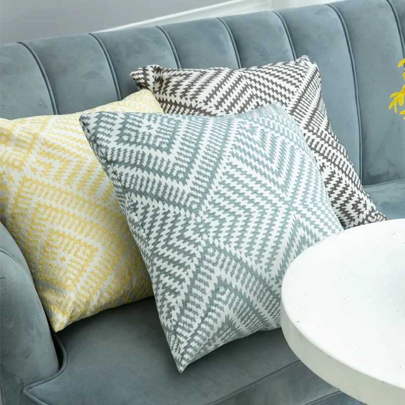 

2019 Geometric Square Pillow Case Home Decorative Top Quality Jacquard Pillow Cover 1Pc Warm Hidden Zipper Cushion Cover 45X45Cm