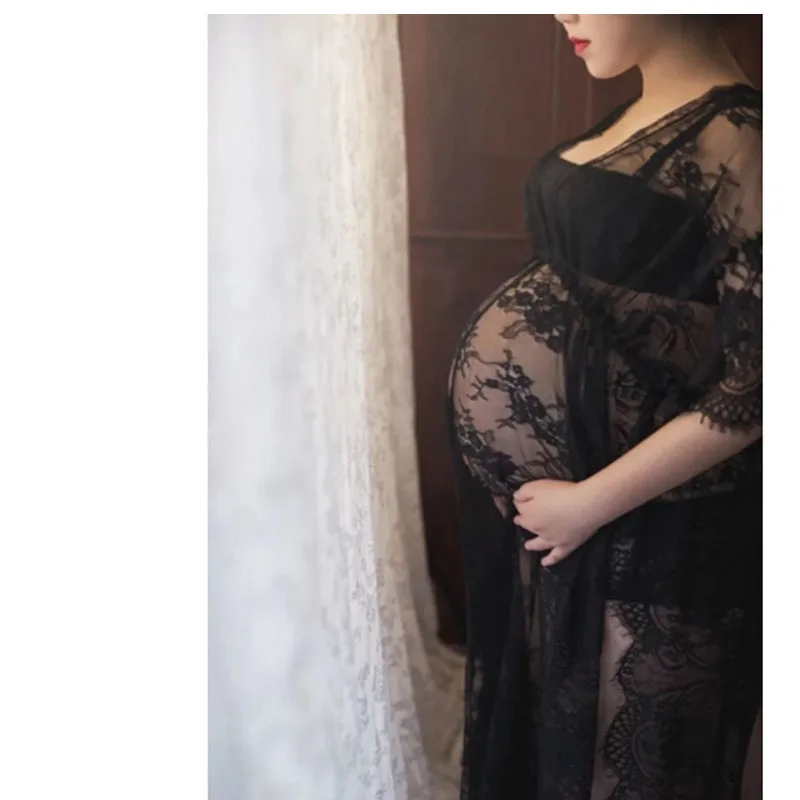 ФОТО Black lace Maternity dress Photography Props Long lace dress pregnant women Elegant Fancy Photo Shoot Studio Clothing