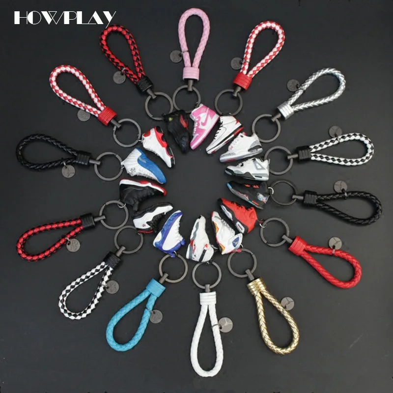 

HowPlay Air Jordan series Basketball Shoes pendant rope Woven leather rope car Keychain key ring hand made creative gift