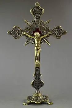 

Exquisite Old Copper Jesus On Cross Stand For Redemption Special Statue.