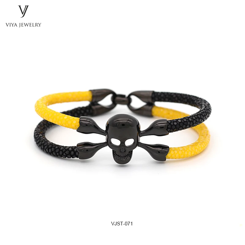 customized mixed color stingray leather bracelet,two colors leather bracelet stingray skull bracelet (10)