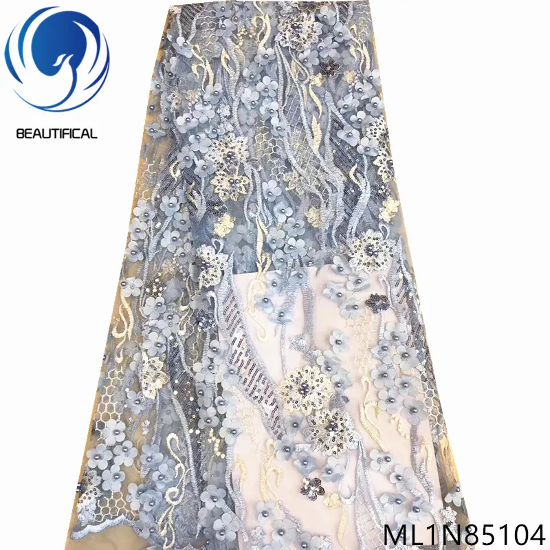 

BEAUTIFICAL nigerian beads tulle 3d lace high quality french embroidery tulle 3d lace fabric ML1N851