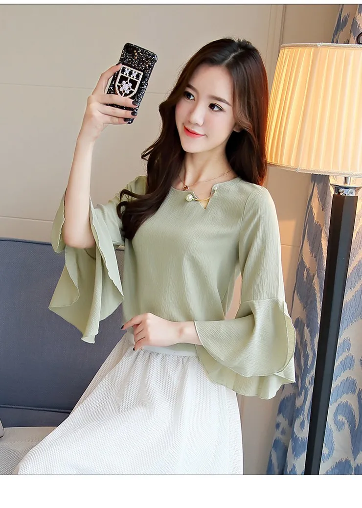 Women Blouses 2018 Elegant Summer Shirts Ladies Solid O-Neck Three Quarter Sleeve Blusas Femininos Casual Pink Tops Ete (6)