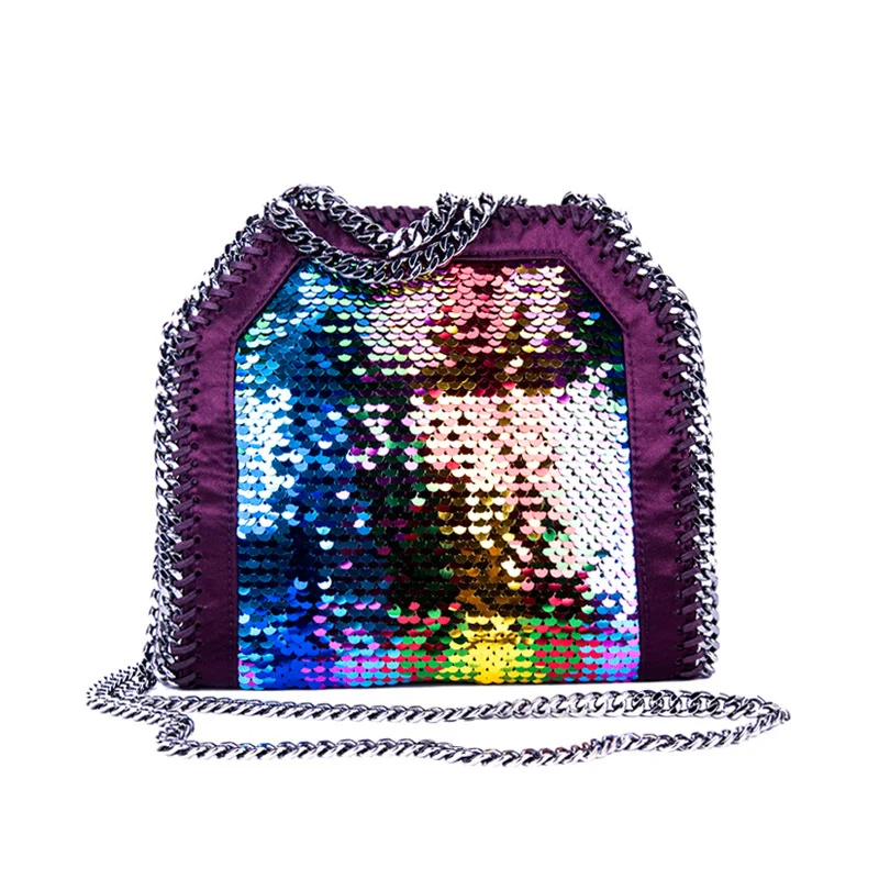 

Sequins slanting mobile phone bags shining ladies handbags single shoulder chain bags women flashing evening handbag