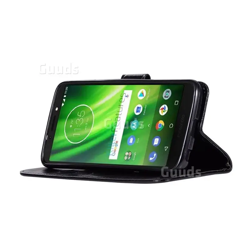 Luxury Retro Leather Wallet Case for Motorola Moto G6 - Black