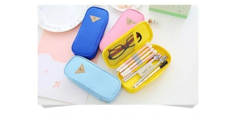 Cute Macaron Colors Big Canvas Pencil Case For Girls Kawaii Pencil Box Pen Case School Supplies Stationery