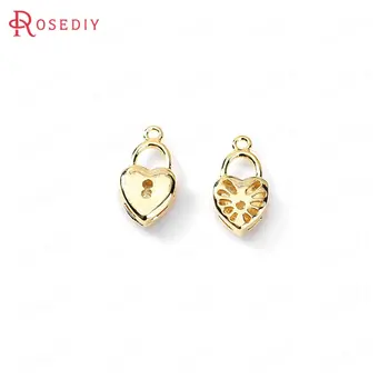 

(35755)6PCS 7x14MM 24K Gold Color Brass Heart Shape Lock Charms Pendants High Quality Diy Jewelry Findings Accessories