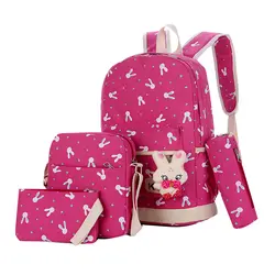 Парусиновая обувь с принтом "Кролик" наборы сумок для школы 4 шт. девочек Школьный рюкзак с сумки на плечо сумка-клатч пенал