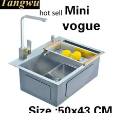 Бытовая маленькая кухонная ручная раковина одинарная мойка vogue 304 из нержавеющей стали сделать блюда Горячая 50x43 см