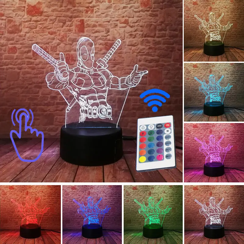 Remoter and Touch Marvel Железный человек фигурка 3D Иллюзия светодиодный ночной Светильник Красочные светильник Мстители завершающей фигура Халка маска Железного человека модель игрушки - Цвет: Remoter and Touch