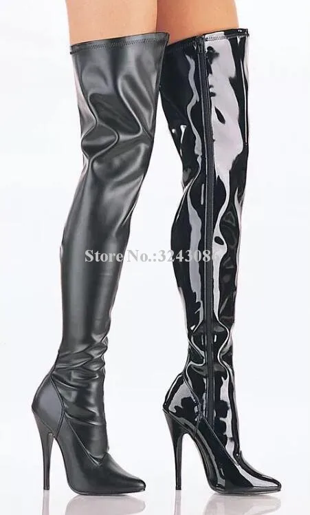 

Сексуальные черные длинные сапоги на тонком каблуке, женские сапоги до бедра с острым носком на очень высоком каблуке 12 см, модные женские сапоги для ночного клуба, сценические сапоги