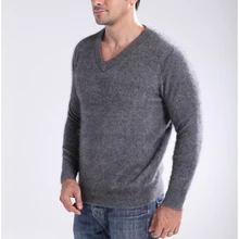 Мужской Стандартный Однотонный пуловер с длинным рукавом с v-образным вырезом из норки кашемировый свитер осень зима мужской повседневный мягкий теплый вязаный свитер