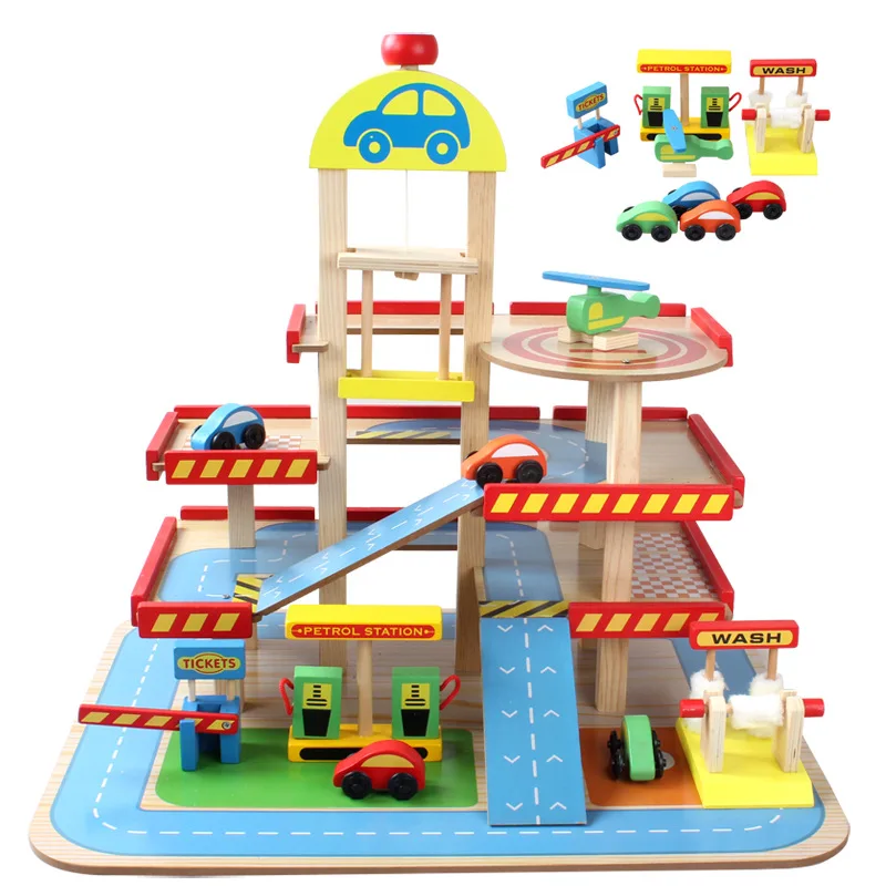 Лидер продаж большая детская игрушка дом ролевые стерео три слоя деревянная игрушка набор парковочный автомобиль трек детские игрушки