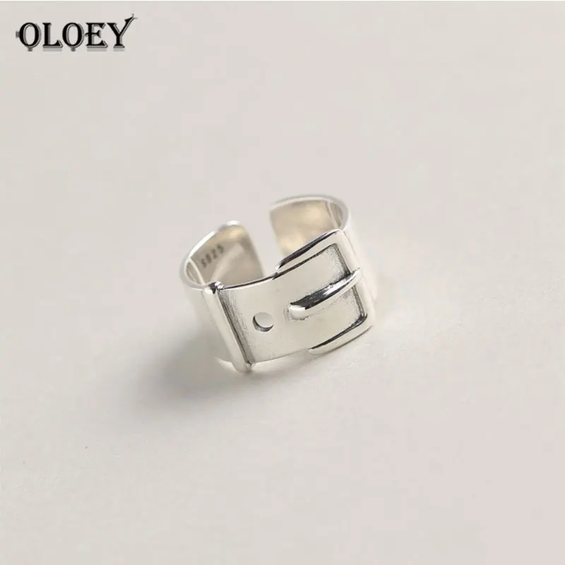 

OLOEY Luxury Belt Design Adjustable Ring 100% Genuine 925 Sterling Silver Wide Glazed Open Rings for Women Fine Jewelry YMR769