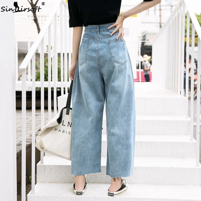 High Waist Jeans Wide Leg Pants Women Hole Ripped Casual Loose Denim Pants Femme Fashion Cool Blue Trousers Summer New