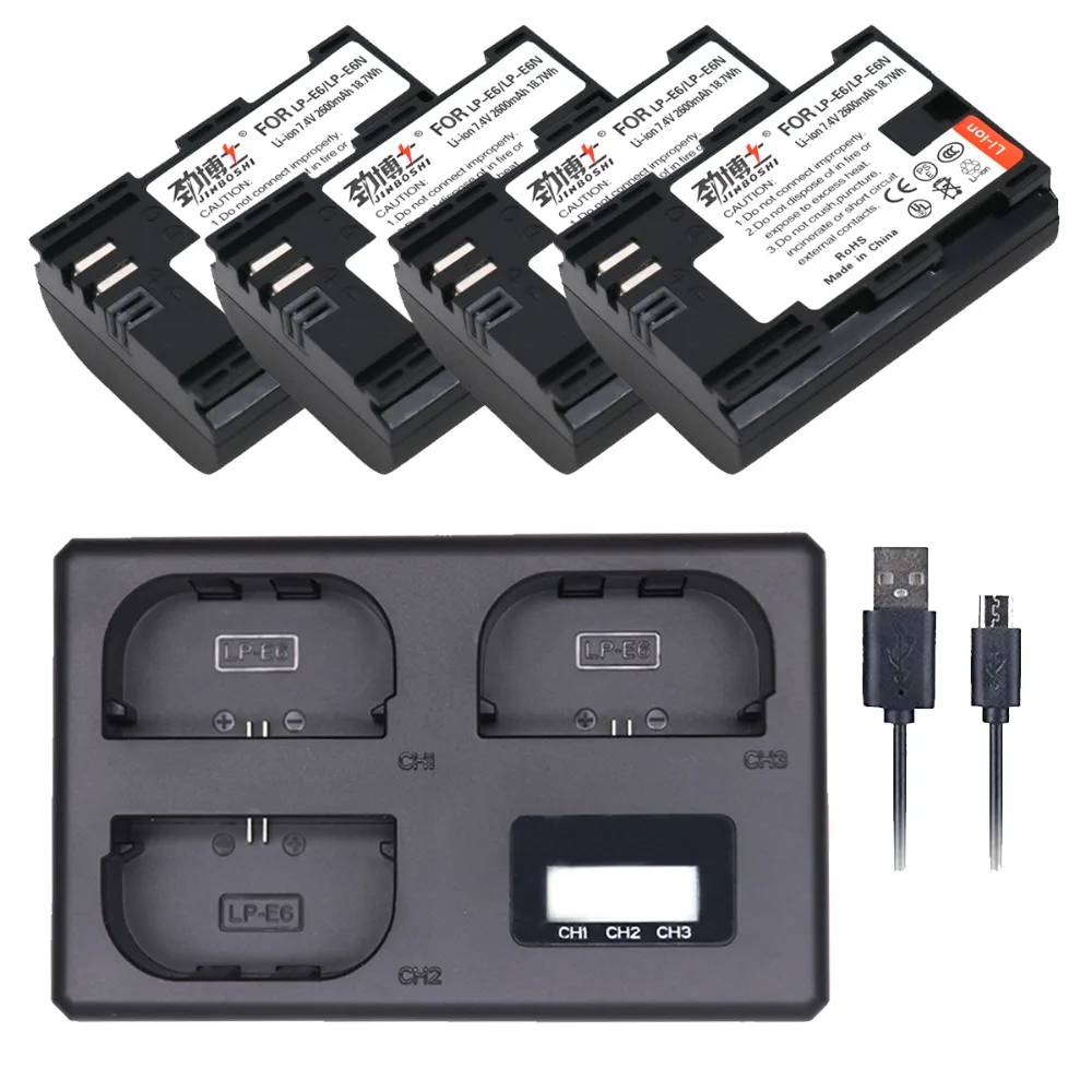 

4pcs LP-E6 LP E6 LPE6 LP-E6N Battery + LCD Triple Charger For Canon 5D Mark II III 7D 60D EOS 6D 70D 80D for canon accessories