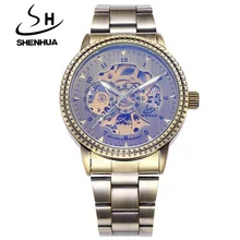 Haut De Luxe Marque Shenhua Montres Hommes Vintage Bronze Mécanique Montre Squelette Automatique Auto Vent Montre relogio masculino