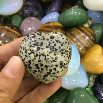 

Natural Dalmatian Jasper stone carved crystal heart rock crystal puffy heart