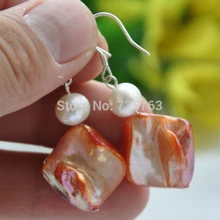 Xiuli 00215 5 шт. 15 ММ orange площади shell белый круглый жемчуг БОЛТАЮТСЯ СЕРЬГИ 925ss