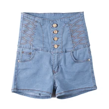 Deodar для женщин Высокая талия Американский синие джинсовые шорты Лето г. Push размеры 6XL Женская мода регулярные джинсы для брюки Д