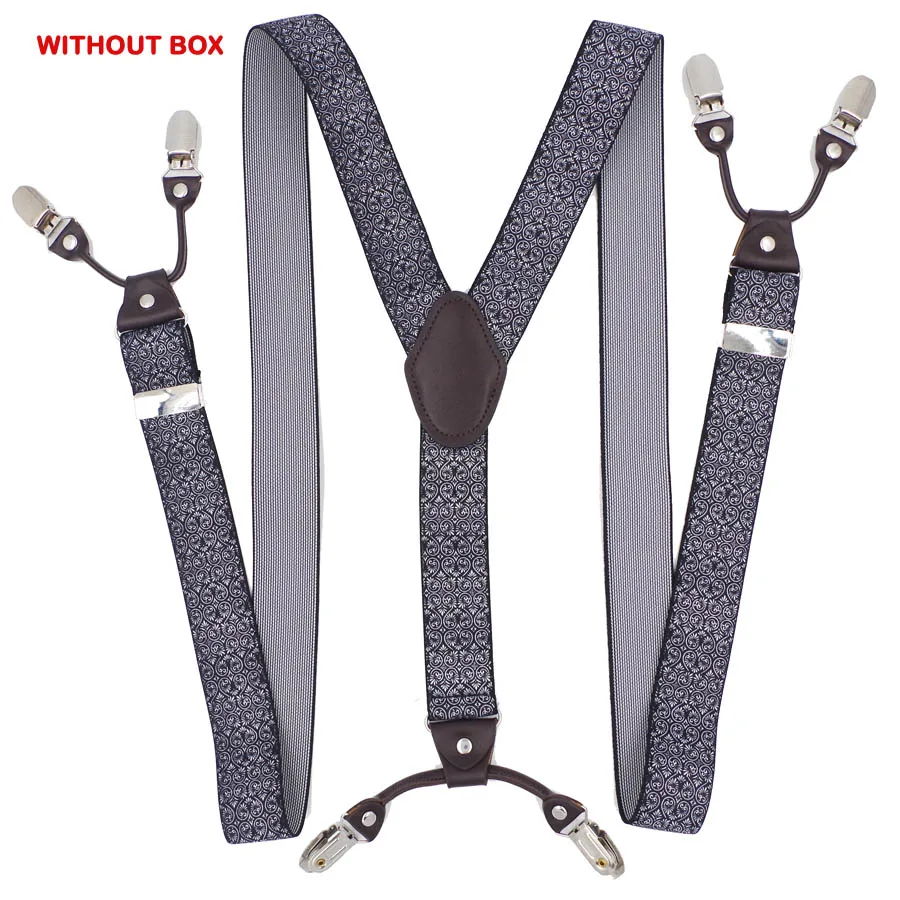 Man's Suspenders Leather 6 clips Braces Male Vintage Casual Suspensorio Tirantes Trousers Strap Father/Husband's Gift 3.5*120cm - Color: Chocolate