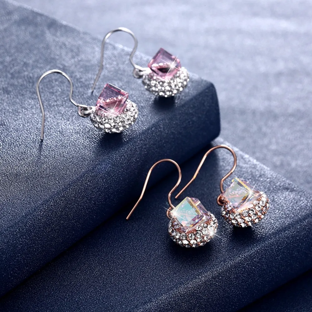 

Simple Design Square Crystal Drop Earring For Women Crystals from Swarovski Silver Gold Color Geometric Jewelry Fine Accessories