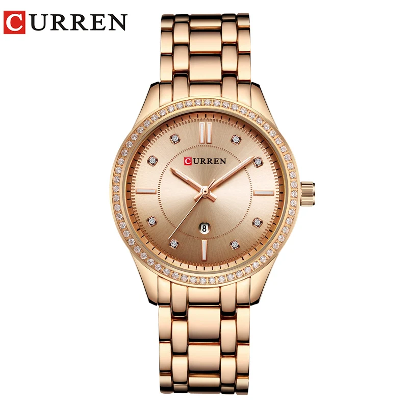 Goede CURREN Horloge Vrouwen Casual Mode Quartz Horloges Dames Strass Gift Kristal Ontwerp Armband Auto Datum relogio feminino