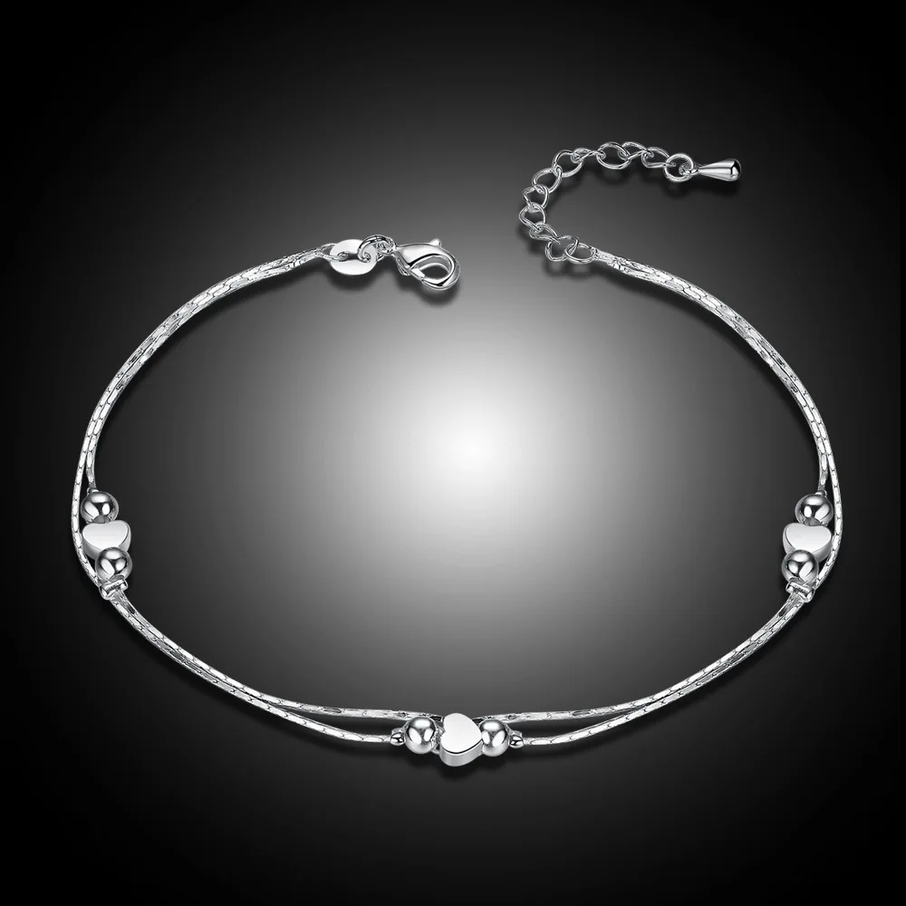 

Trendy Double deck Chain Heart Bangles Bracelet For Women Silvery Color Charm Cuff Jewelry Girls Gift Dropshipping Wholesale