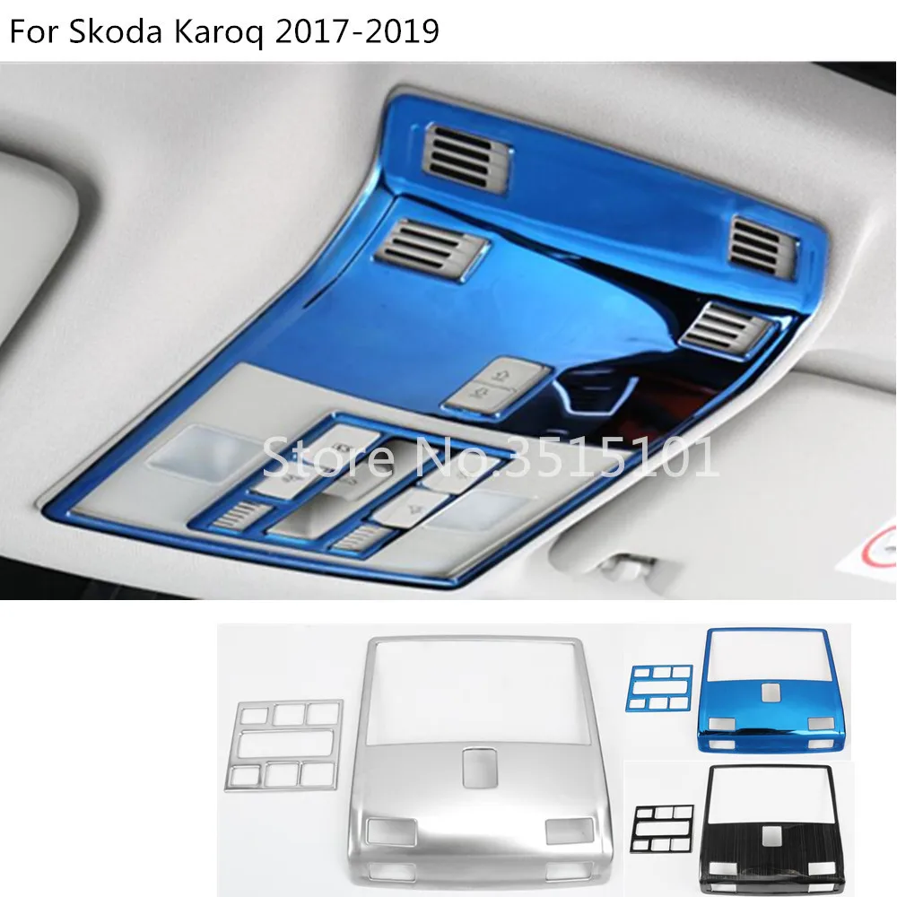 

Car inner cover stick Stainless steel front head read reading switch light lamp frame trim For Skoda Karoq 2017 2018 2019