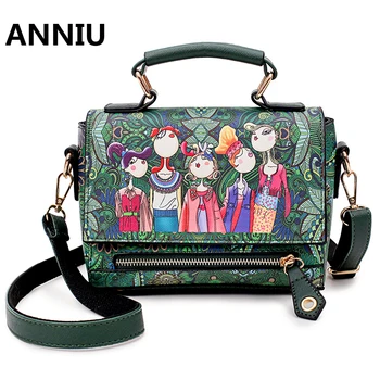 

ANNIU New Fashion Women's 3D Cartoon Printing Shoulder bags Designer High Quality Laday Flap famous brand froest green handbag