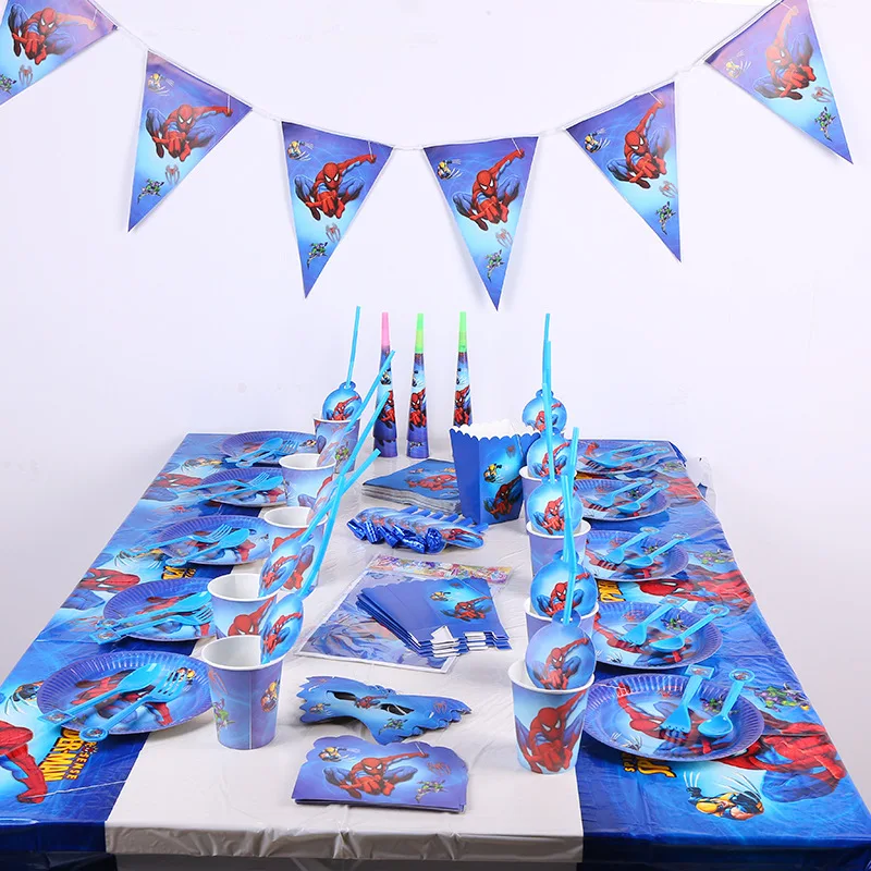 

Cartoon Spiderman 16 suits birthday holiday party decorations disposable happy birthday hat set