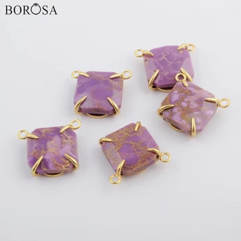 

BOROSA 5/10PCS NEW Square Gold Claw Muscovite Sugilite Faceted Connectors Jewelry Findings for Necklace Handmade Jewelry ZG0417