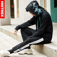 HISTREX 2018 Men Hoodies Japanese Style Embroidery Chinese Dragon 100% Cotton Outerwear Harajuku Hip Hop Black Hooded TH7ZVN#