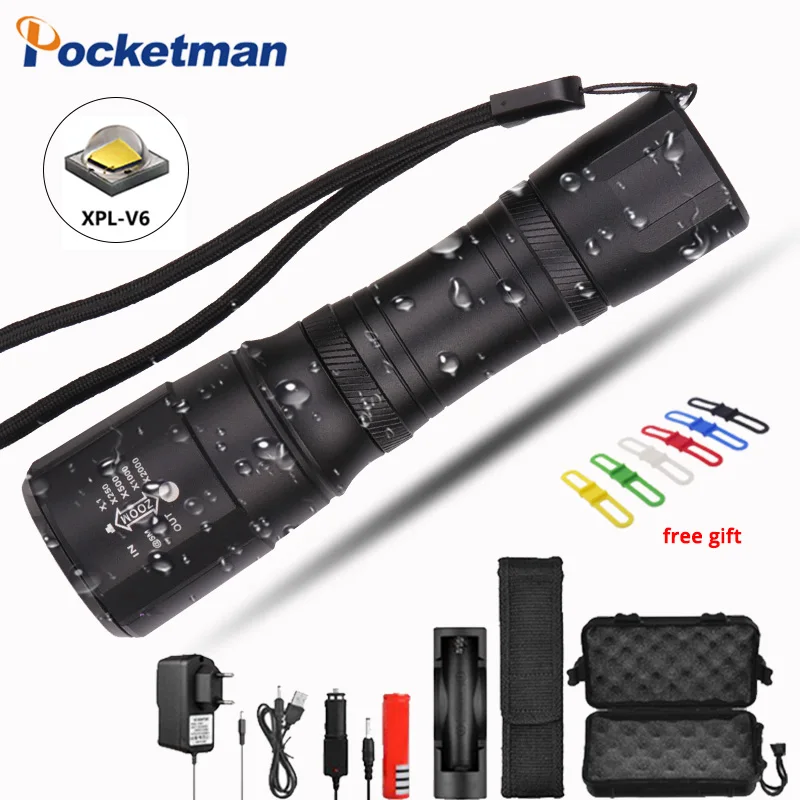 

12000 LM Led flashlight Ultra Bright linterna led torch XPL-V6 Zoomable Bicycle Light use AAA 18650 battery Waterproof