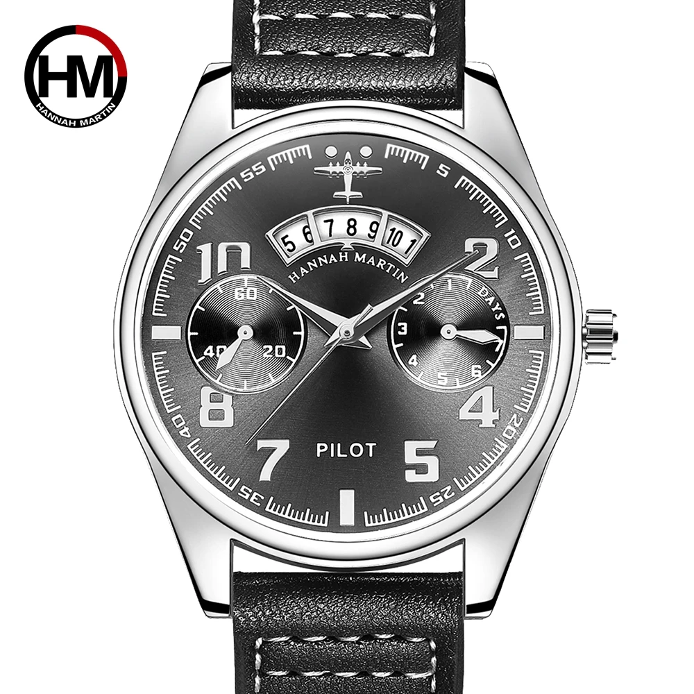 

Hannah Martin Watch Men Luxury Brand Creative Pilot Watch Men's Quartz Wristwatch Waterproof Leather Strap Relogio Masculino