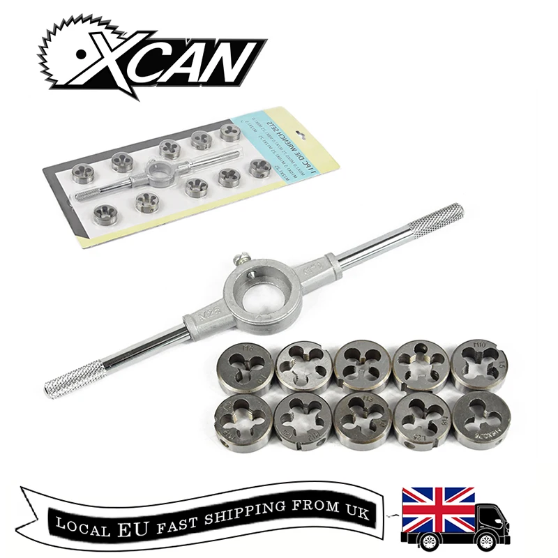 11PCS//Set Handheld Metric Screw Die set M25 Wrench Bearing Steel Coarse Thread External Thread Cutting Tapping Hand Tool Kit