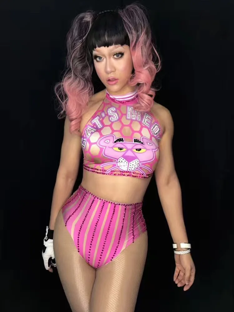 لطيف الوردي بيكيني عالية الخصر قصيرة مجموعة مثير النساء عرض مسرحي ارتداء المصفقين احتفال حزب اللباس زي لعبة الزي