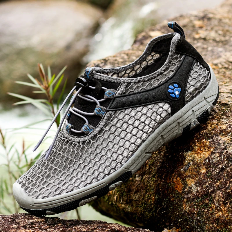

New Trend Summer Beach Shoes Men Sports Shoes Breathable Outdoor Diving Sneakers for Man Walking Trekking Upstream Shoe Grey