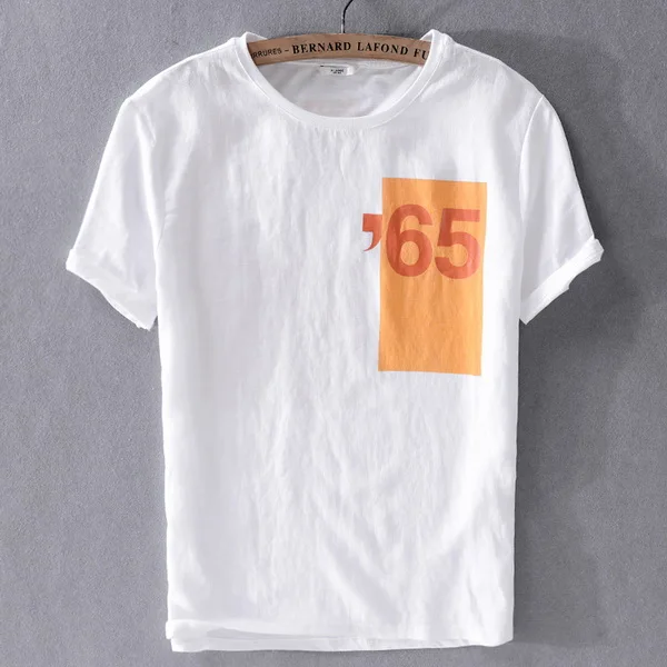 Летняя брендовая мужская льняная белая футболка, Мужская модная футболка с круглым вырезом, мужские топы, мужская рубашка - Цвет: orange