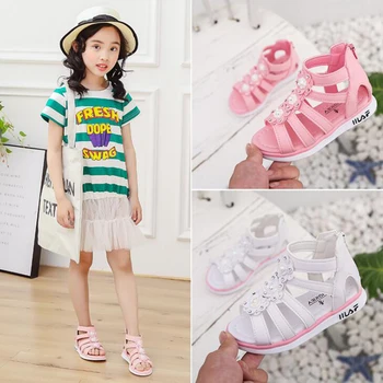 

MHYONS Summer Children Soft Girls Sandals Princess Beautiful Flower Shoes Kids Flat Fashion Girls Sandals Shoe Size 27-36