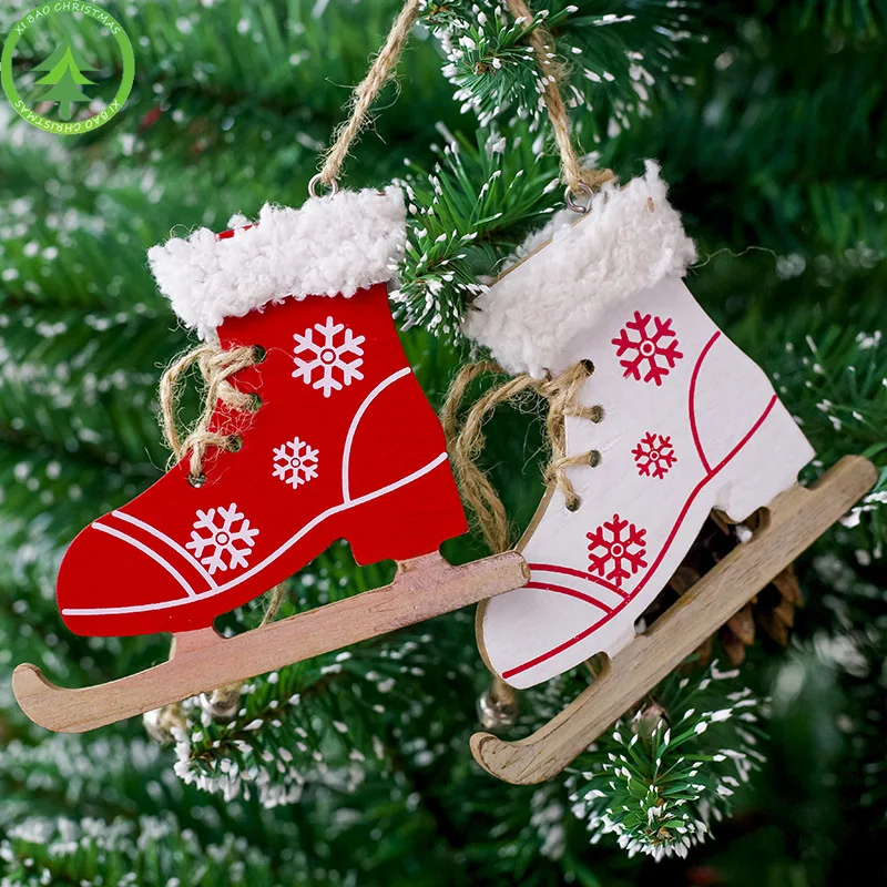 

Creative Skates Ski Shoes Christmas Tree Decorations Wooden Pendant New Year Christmas Ornaments Christmas Decorations For Home