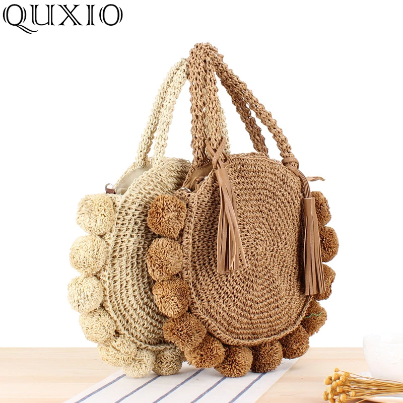 Bolso redondo de paja playa, bolsa hombro tejida a mano Vintage, de ratán circular de rafia, bolsos casuales bohemios vacaciones de ZCY12|Bolsos de hombro| - AliExpress