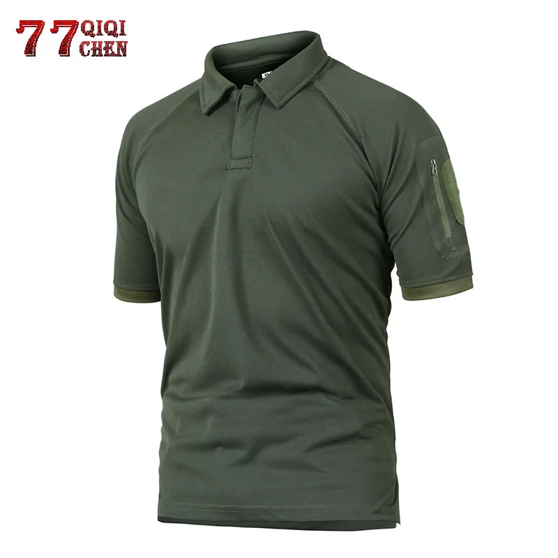 

QIQICHEN Tactical Military Polo Shirt Men Summer Army Camo lapel Polo Shirt Man's Breathable Quick Drying Arm Pocket Polo Shirts