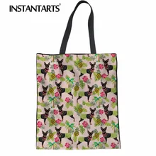 INSTANTARTS льняная женская сумка большой шоппер прочный фирменный дизайн тоут из хлопкового полотна сумка 3D милая собака Doberman сумка с принтом