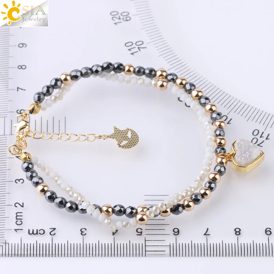 Crystal Glass Mala Beaded Bracelet Women Boho Heart Stone Moon Star