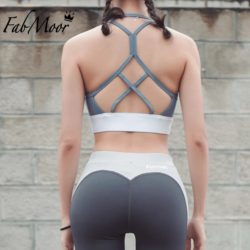 Women Multiple straps Crisscross Padded Sport bras Strappy back Crop top Fitness bra Sexy back