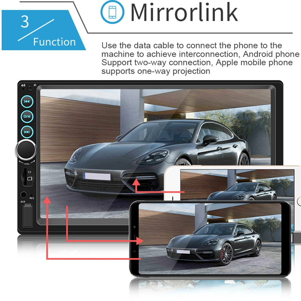 7 &quot12 в HD экран красочный светильник Bluetooth Автомобильный MP5 плеер 2Din