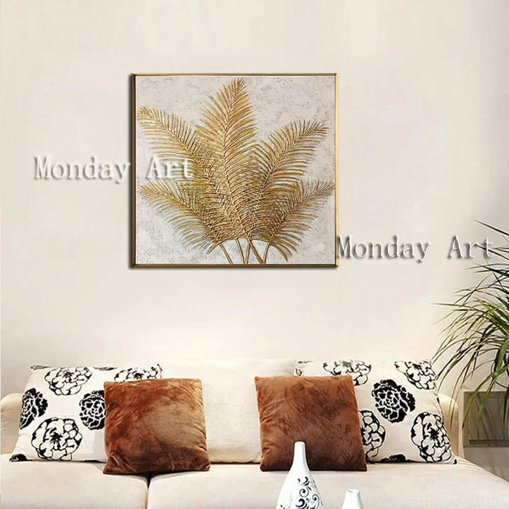 LL Gift-Gold-Art-Iron-tree-leaves-Handpainted-Abstract-oil-painting-wall-Art-picture-on-Canvas-For (3)