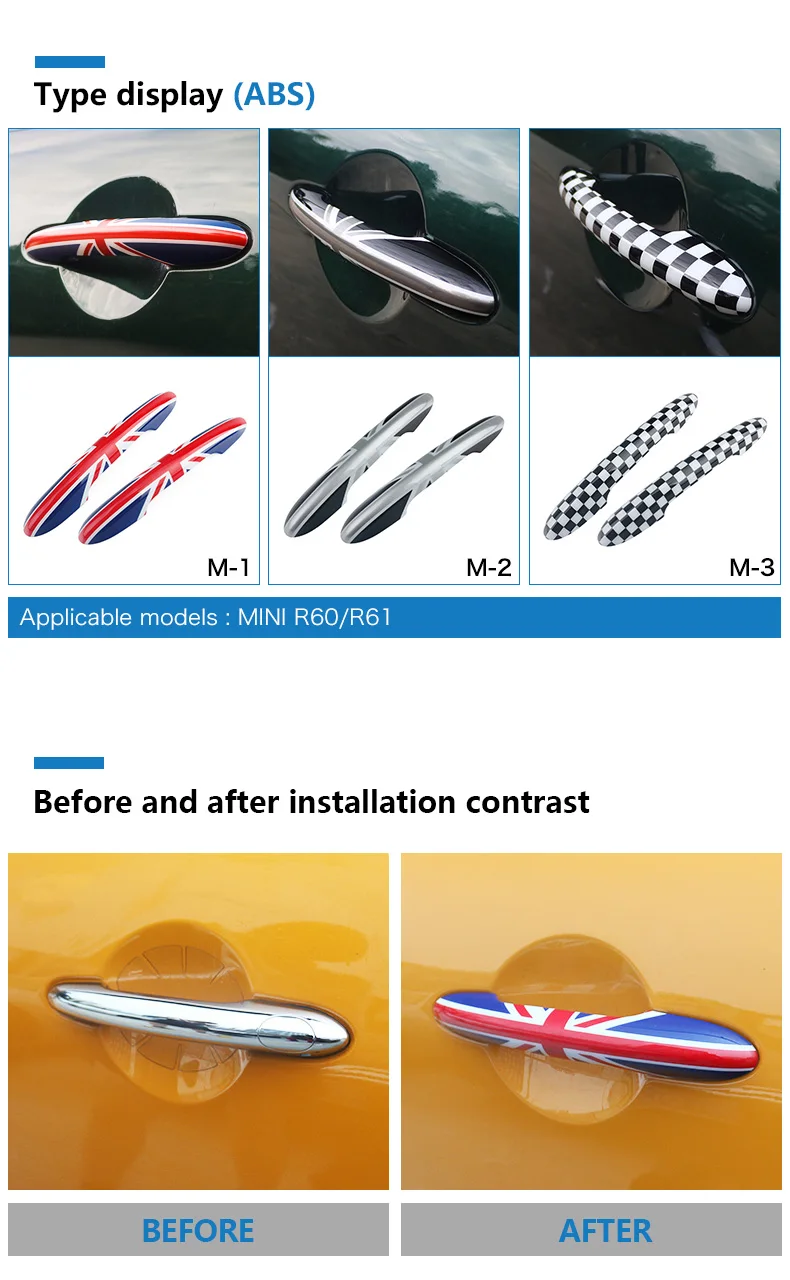  Car Door Handle Covers Sticker Decal Decoration for Mini Cooper Countryman R60 Paceman R61 Accessories Car Styling (2)